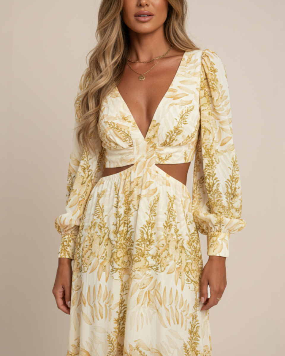 EVIE | Long Sleeve Cut-Out Waist Tiered Maxi Dress