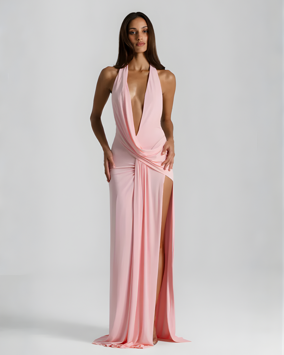 EVIE | Halter Neck Backless Wrap Maxi Dress