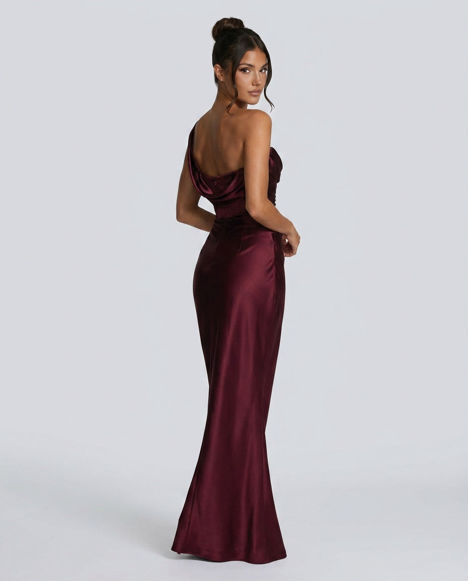 EVIE | Lace Trim Strapless Asymmetric Maxi Dress