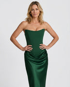 EVIE | Satin-Look Wrap Tie-Up Strapless Maxi Dress
