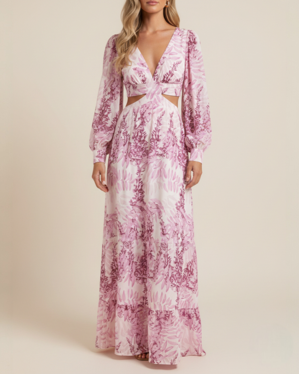 EVIE | Long Sleeve Cut-Out Waist Tiered Maxi Dress