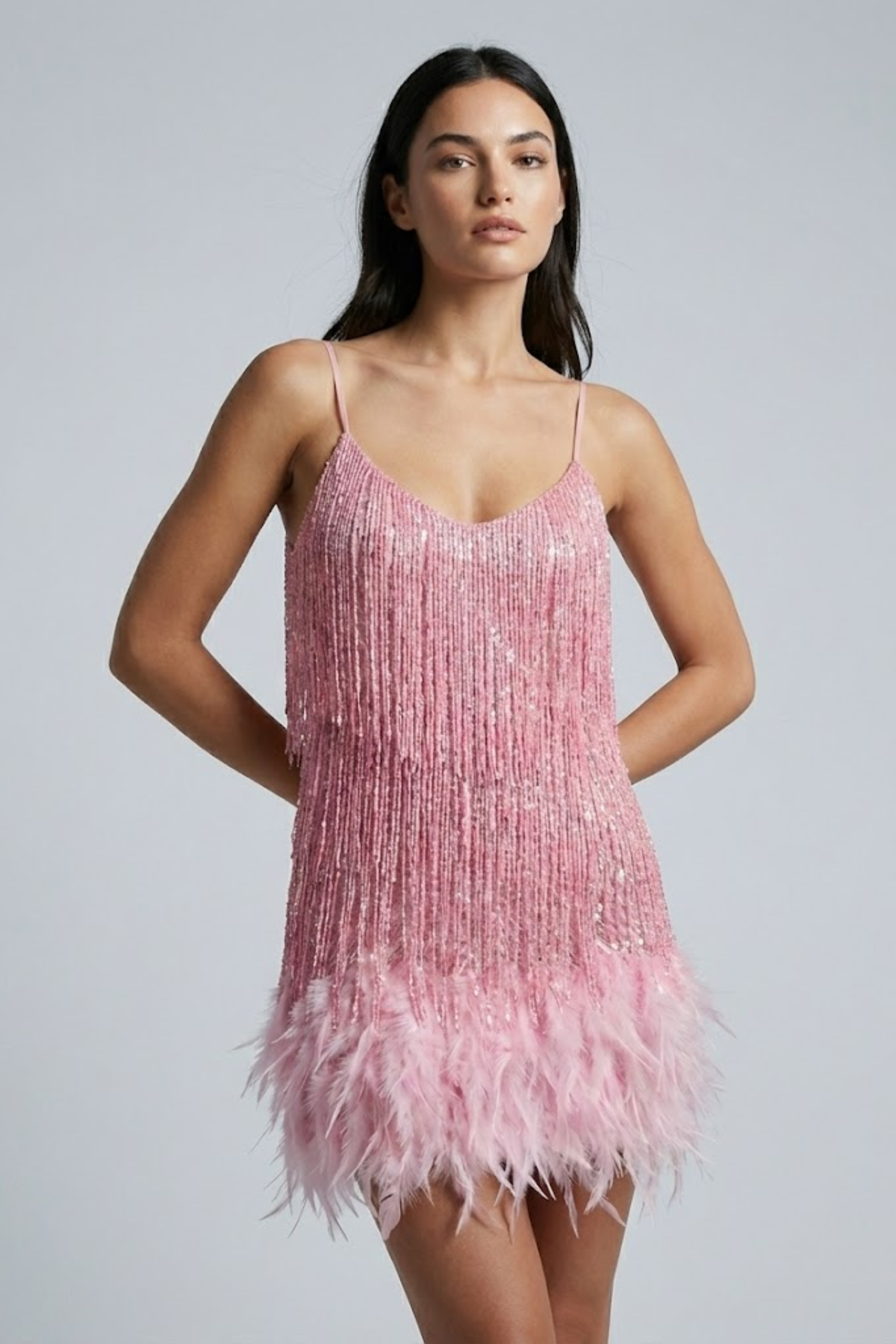 EVIE | Feather Trim Sleeveless Mini Dress