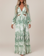 EVIE | Long Sleeve Cut-Out Waist Tiered Maxi Dress