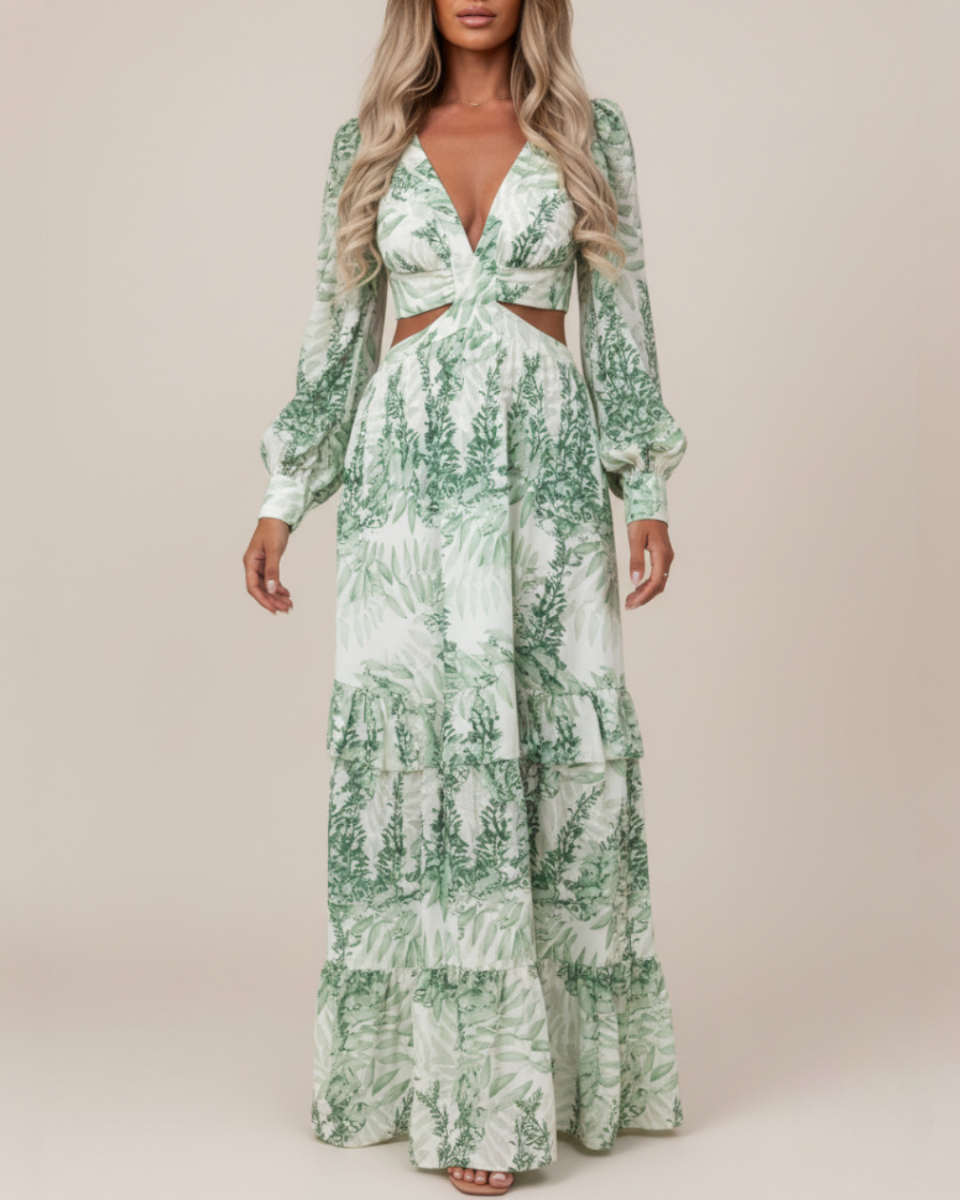EVIE | Long Sleeve Cut-Out Waist Tiered Maxi Dress