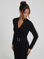 EVIE | Belted Wrap Long Sleeve Midi Dress
