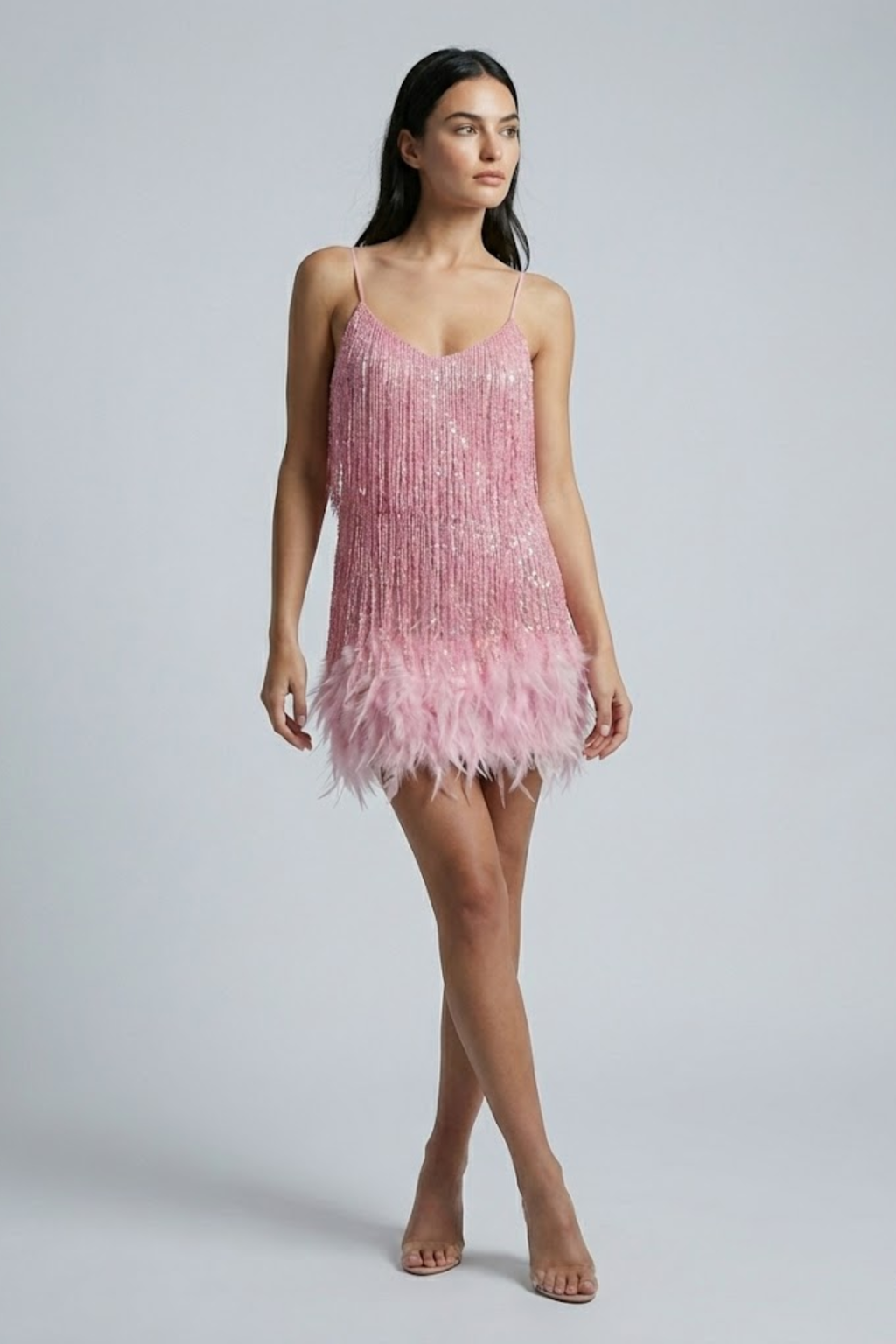 EVIE | Feather Trim Sleeveless Mini Dress