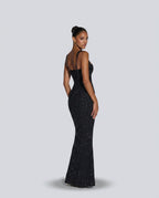 EVIE | Sequin Tie-Up Square Neck Maxi Dress