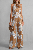 EVIE | Floral Print Halter Wide Leg Jumpsuit