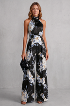 EVIE | Floral Print Halter Wide Leg Jumpsuit