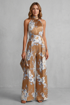 EVIE | Floral Print Halter Wide Leg Jumpsuit