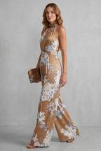 EVIE | Floral Print Halter Wide Leg Jumpsuit