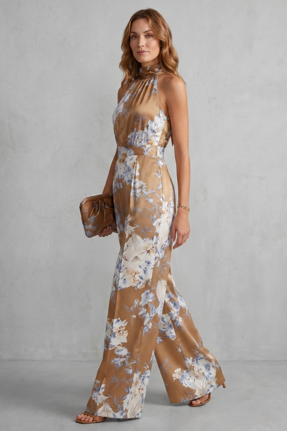 EVIE | Floral Print Halter Wide Leg Jumpsuit