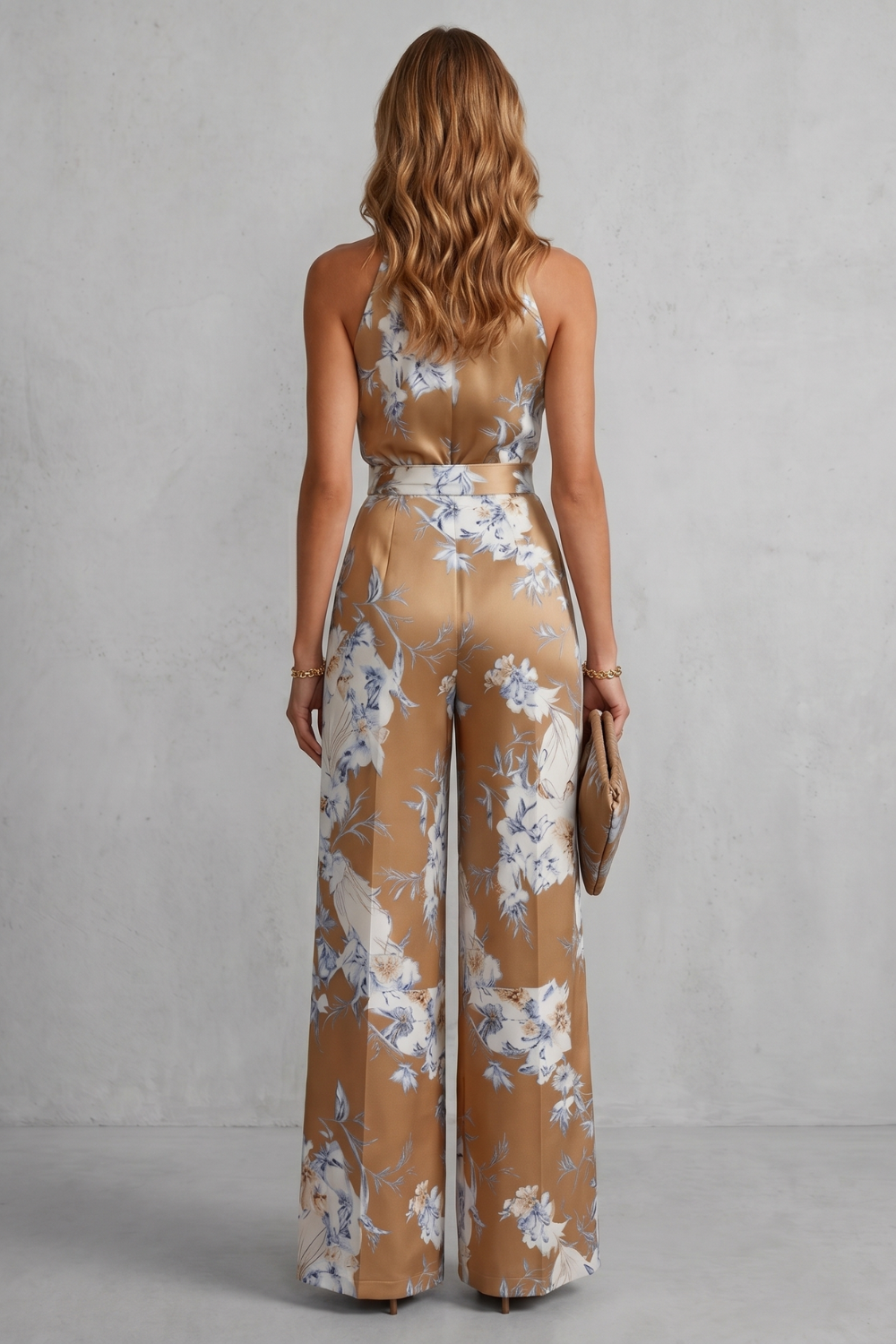 EVIE | Floral Print Halter Wide Leg Jumpsuit