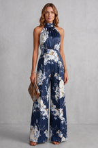 EVIE | Floral Print Halter Wide Leg Jumpsuit