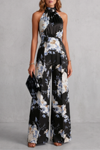 EVIE | Floral Print Halter Wide Leg Jumpsuit