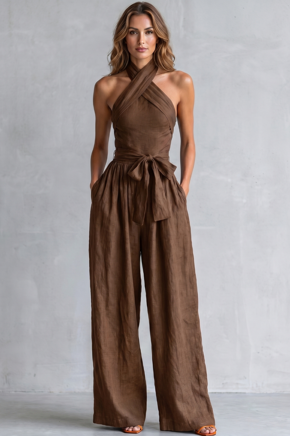 EVIE | Cross Halter Wide Leg Jumpsuit
