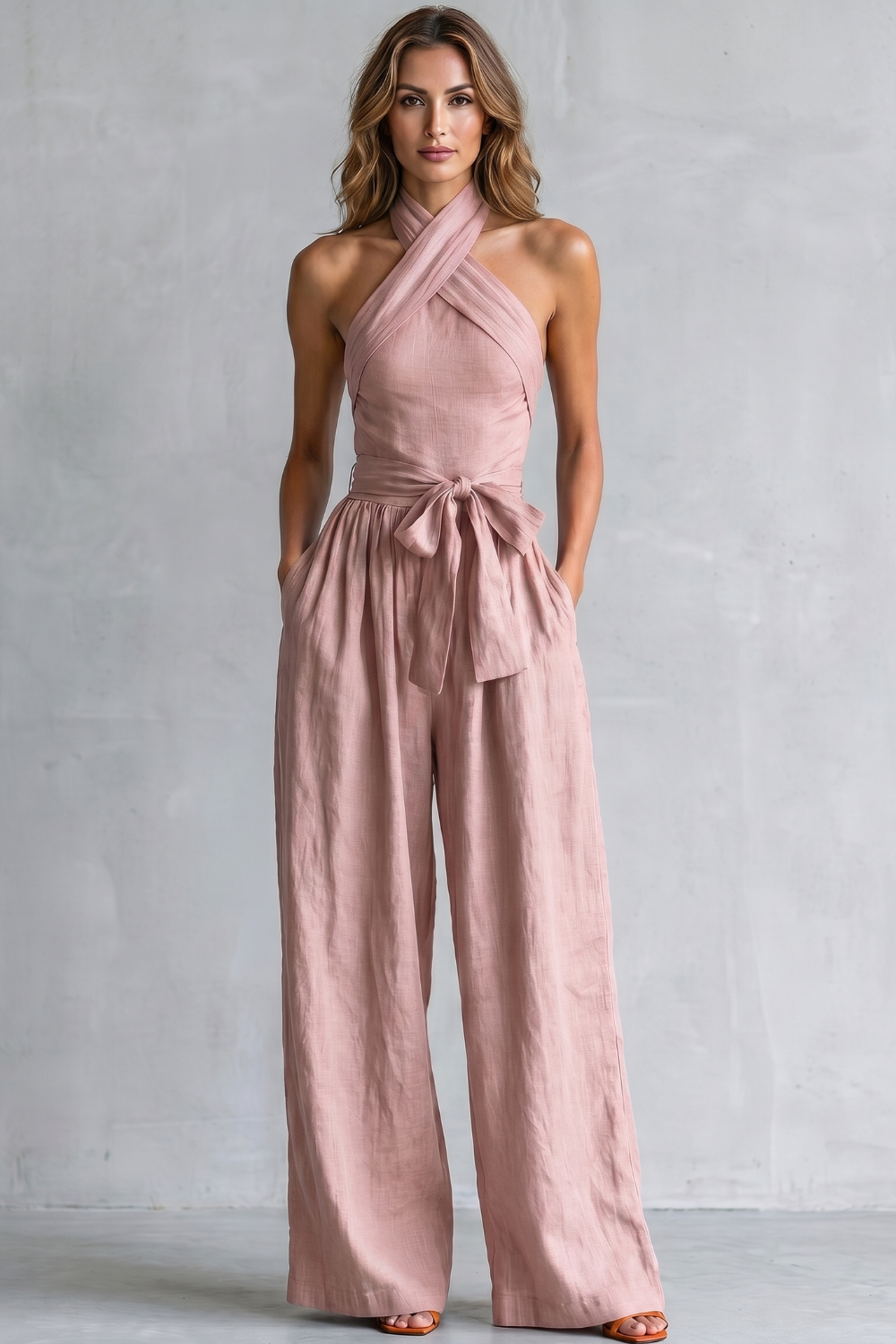 EVIE | Cross Halter Wide Leg Jumpsuit