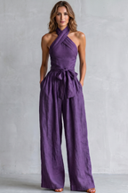 EVIE | Cross Halter Wide Leg Jumpsuit