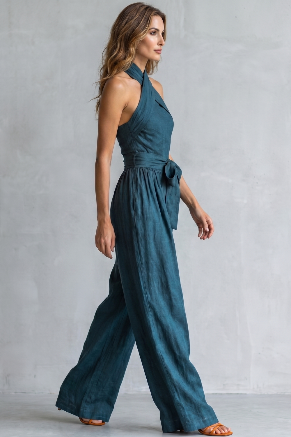 EVIE | Cross Halter Wide Leg Jumpsuit