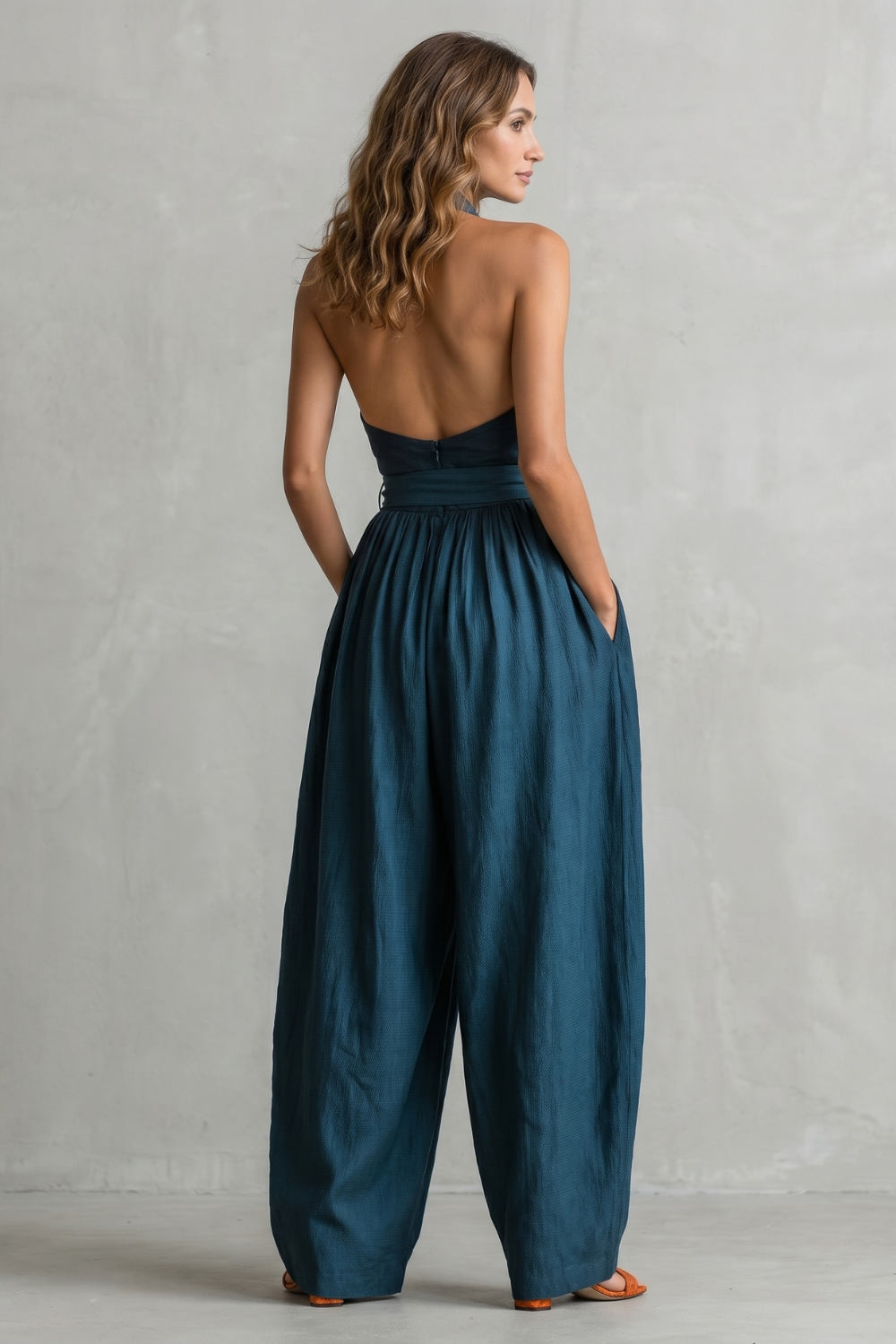 EVIE | Cross Halter Wide Leg Jumpsuit