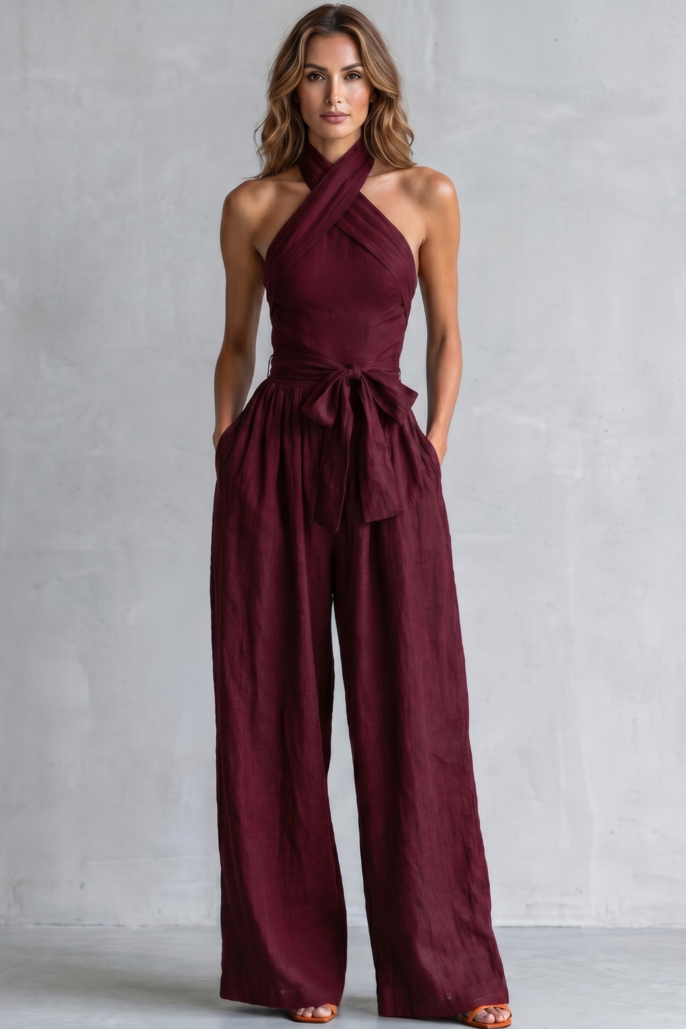 EVIE | Cross Halter Wide Leg Jumpsuit