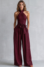 EVIE | Cross Halter Wide Leg Jumpsuit