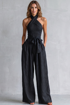 EVIE | Cross Halter Wide Leg Jumpsuit