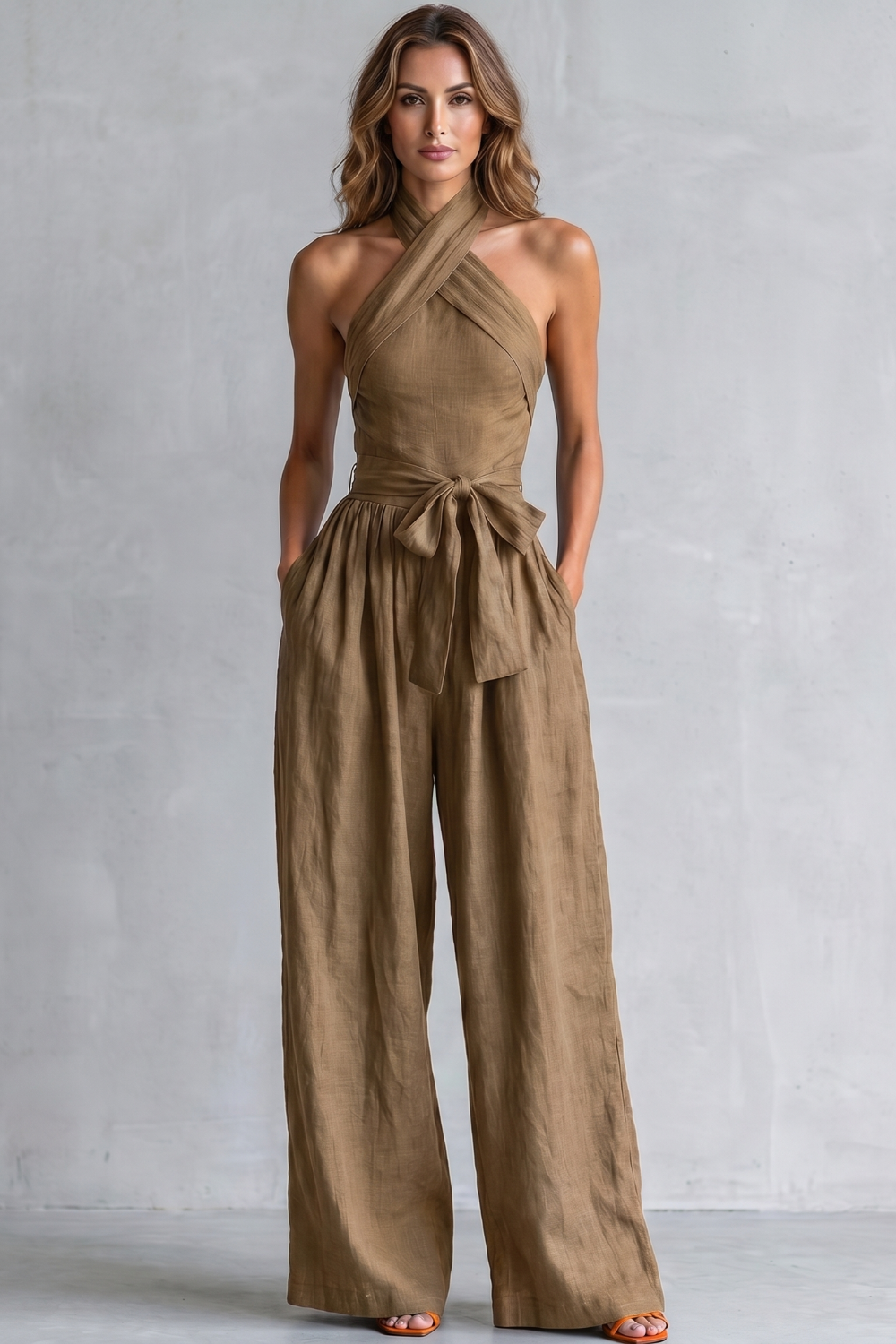 EVIE | Cross Halter Wide Leg Jumpsuit