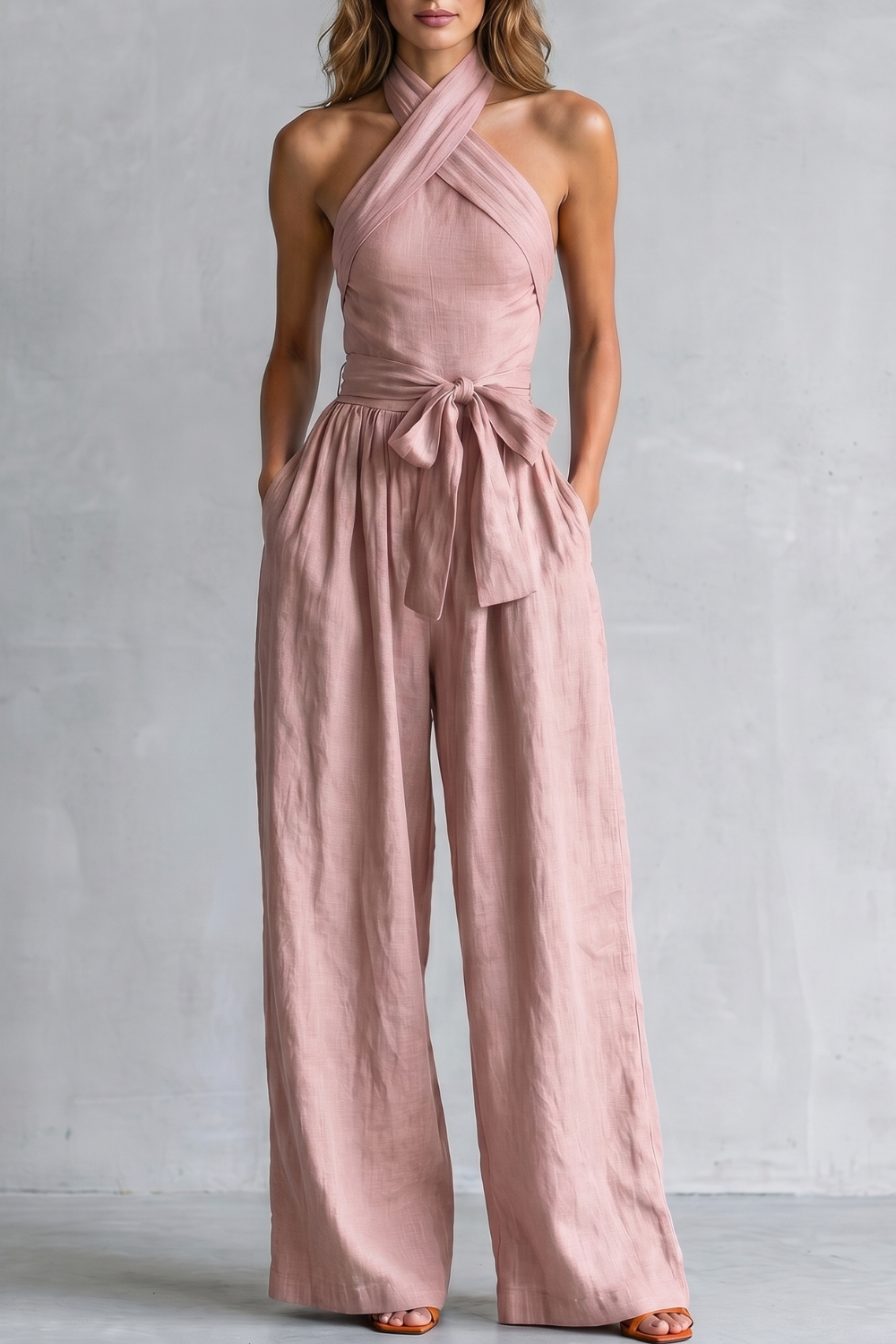 EVIE | Cross Halter Wide Leg Jumpsuit