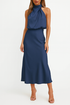 EVIE | Off Shoulder Satin Midi Dress
