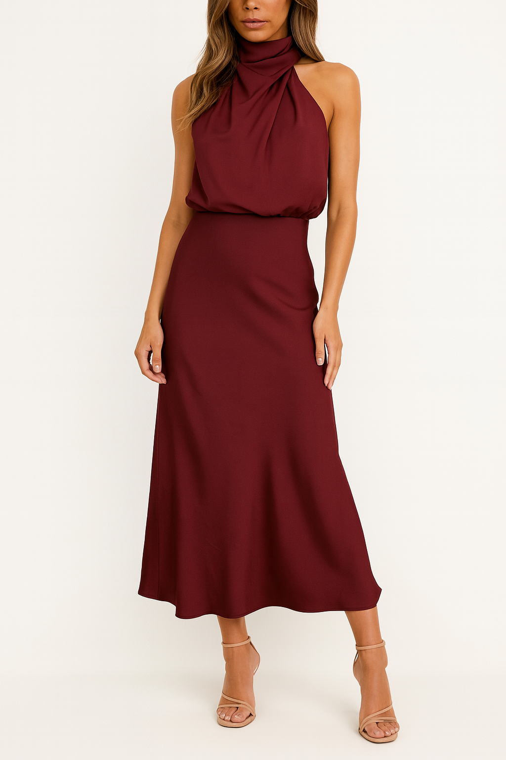 EVIE | Off Shoulder Satin Midi Dress