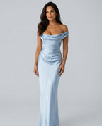 EVIE | Lace Trim Strapless Asymmetric Maxi Dress