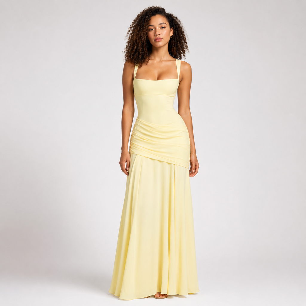 EVIE | Square Neck Backless Bodycon Maxi Dress