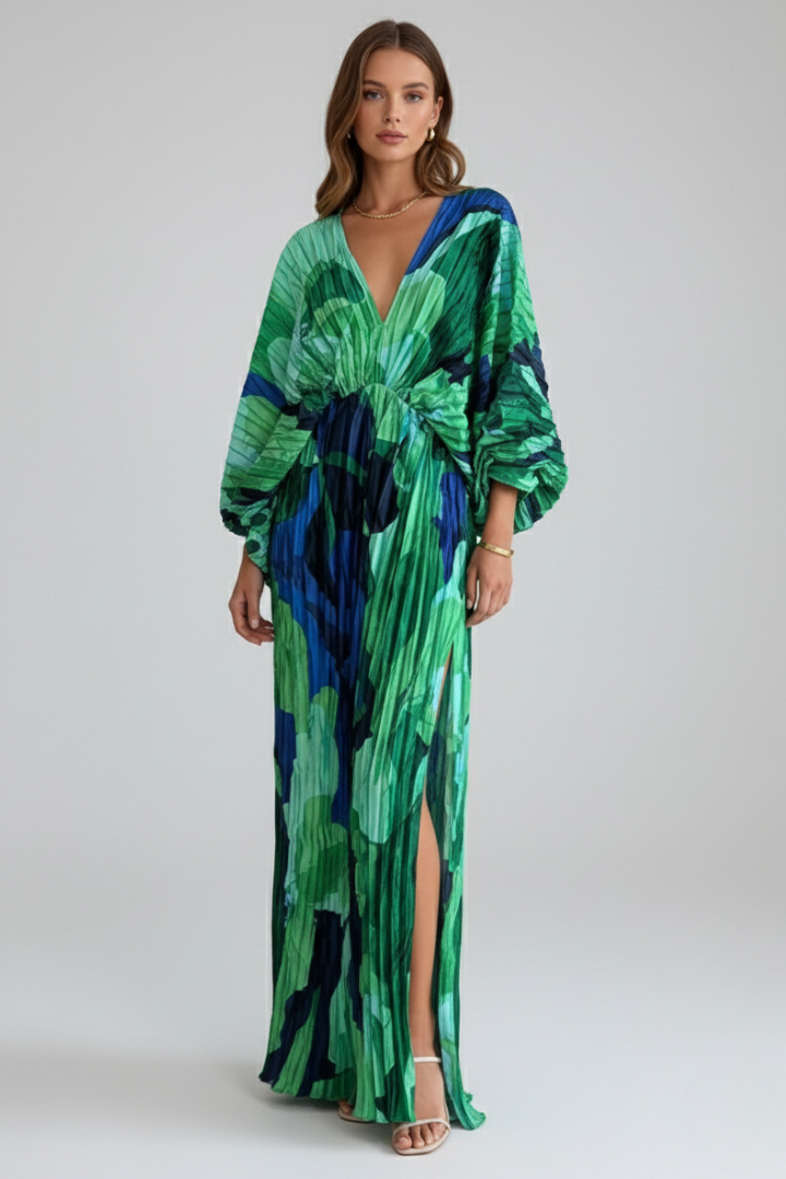 EVIE | Pleated V-Neck Sleeveless Maxi Dress