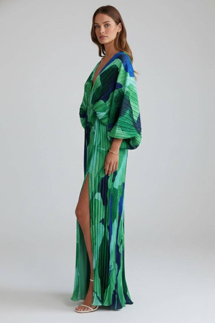 EVIE | Pleated V-Neck Sleeveless Maxi Dress