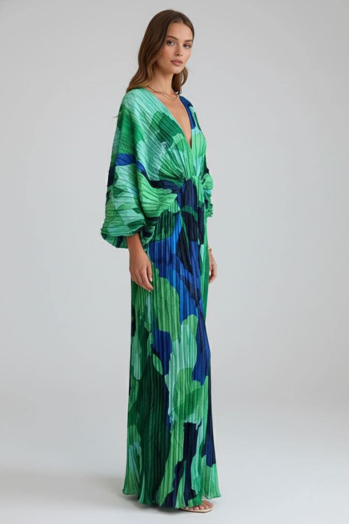 EVIE | Pleated V-Neck Sleeveless Maxi Dress