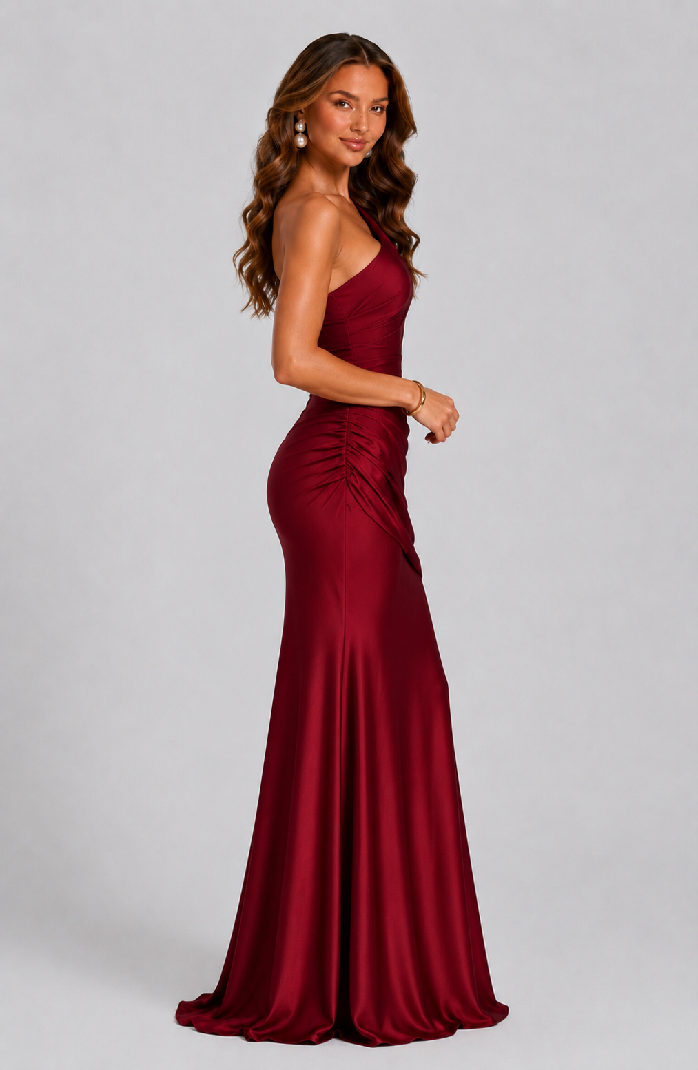 EVIE | One Shoulder Draped Satin-Look Maxi Dress