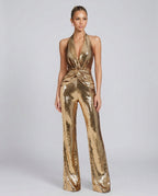 EVIE | Twisted Front Metallic Sleeveless Jumpsuit
