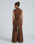 EVIE | Long Sleeve Shirt Collar Belted Jumpsuit