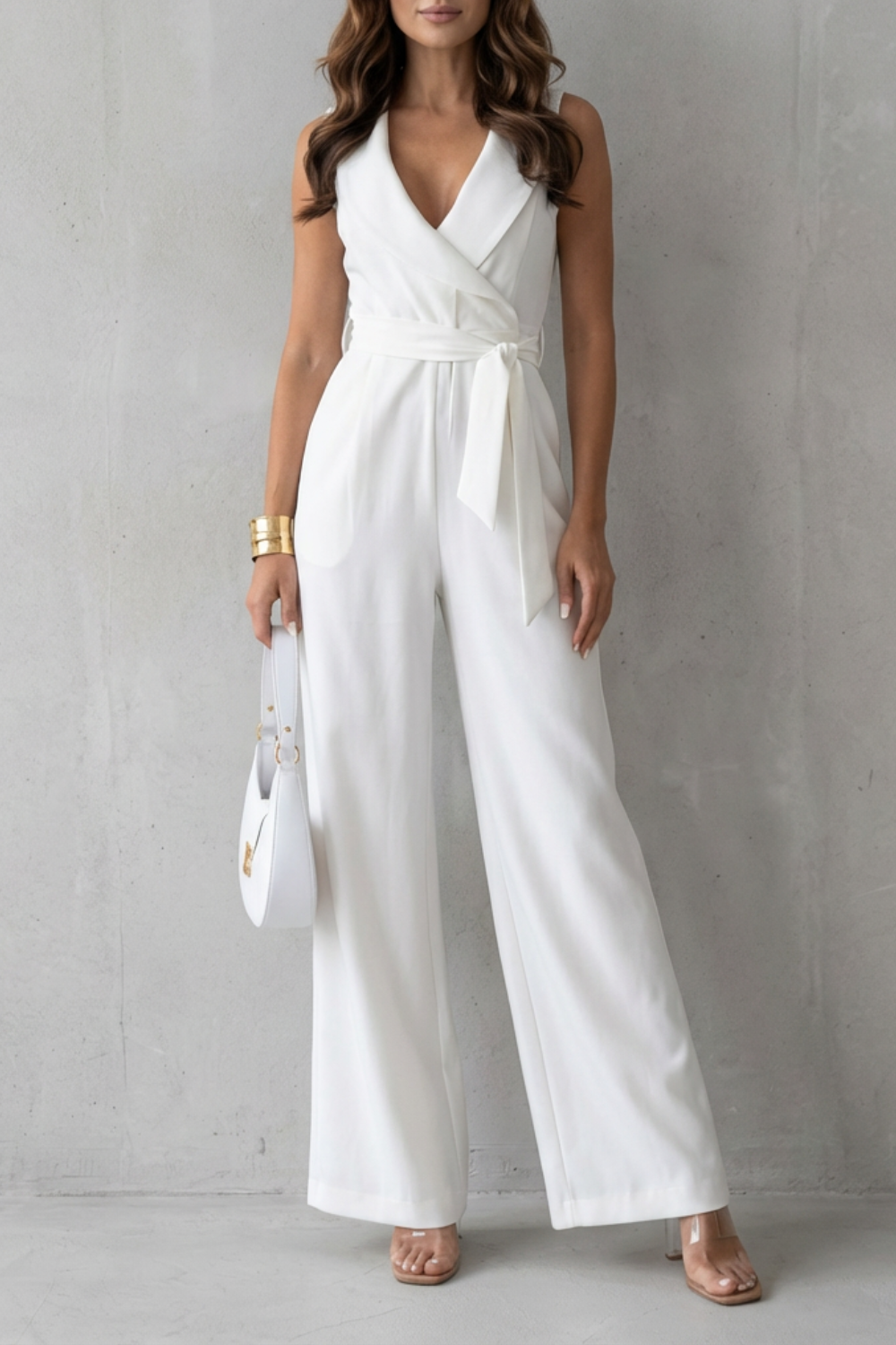 EVIE | Sleeveless Lapel Wrap Wide Leg Jumpsuit