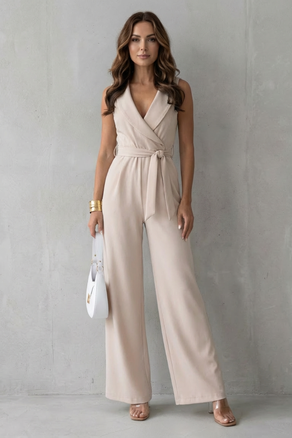 EVIE | Sleeveless Lapel Wrap Wide Leg Jumpsuit