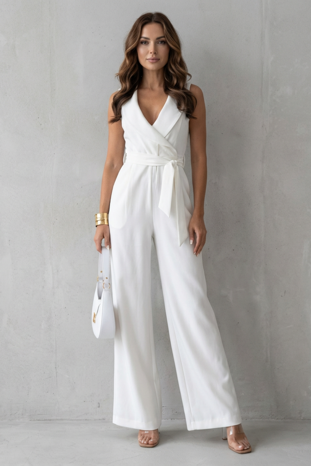 EVIE | Sleeveless Lapel Wrap Wide Leg Jumpsuit
