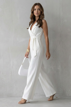 EVIE | Sleeveless Lapel Wrap Wide Leg Jumpsuit