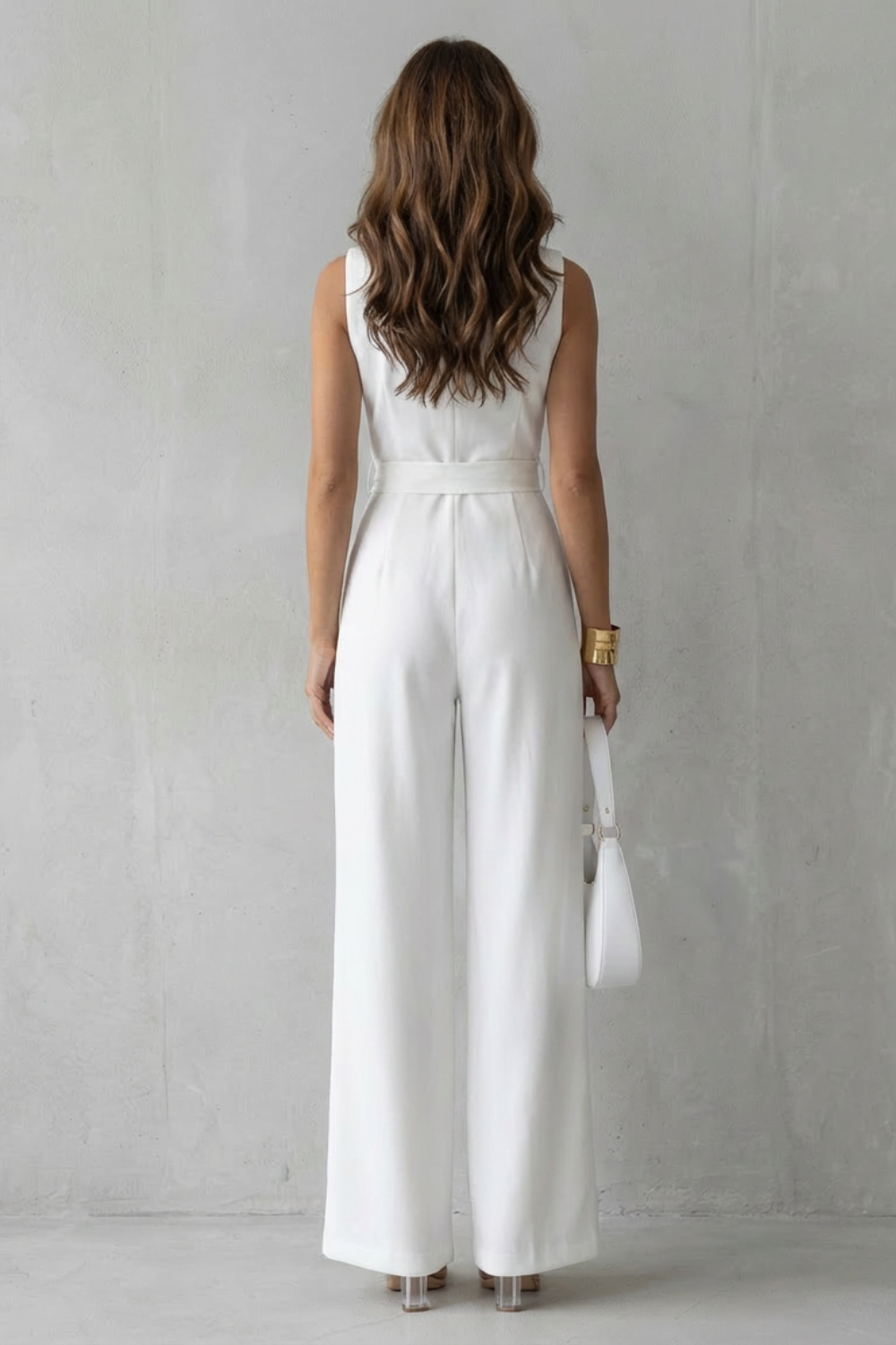 EVIE | Sleeveless Lapel Wrap Wide Leg Jumpsuit