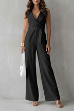 EVIE | Sleeveless Lapel Wrap Wide Leg Jumpsuit
