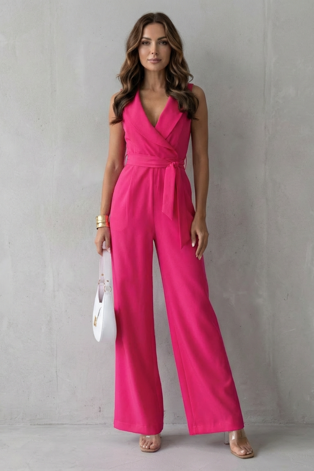 EVIE | Sleeveless Lapel Wrap Wide Leg Jumpsuit