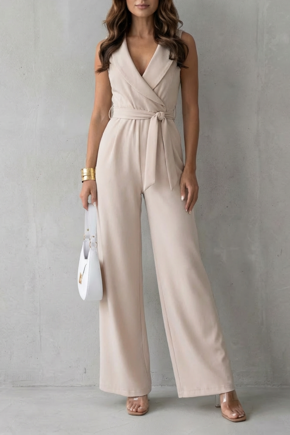 EVIE | Sleeveless Lapel Wrap Wide Leg Jumpsuit