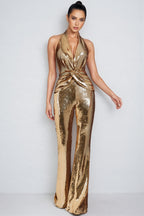 EVIE | Twisted Front Metallic Sleeveless Jumpsuit