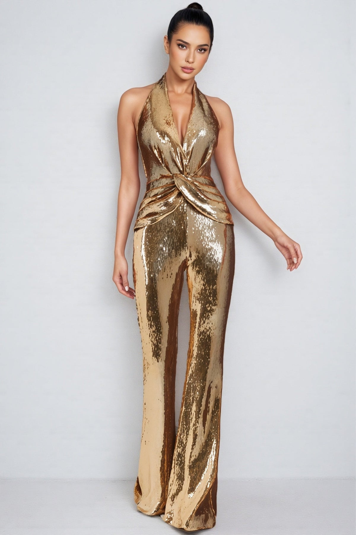 EVIE | Twisted Front Metallic Sleeveless Jumpsuit