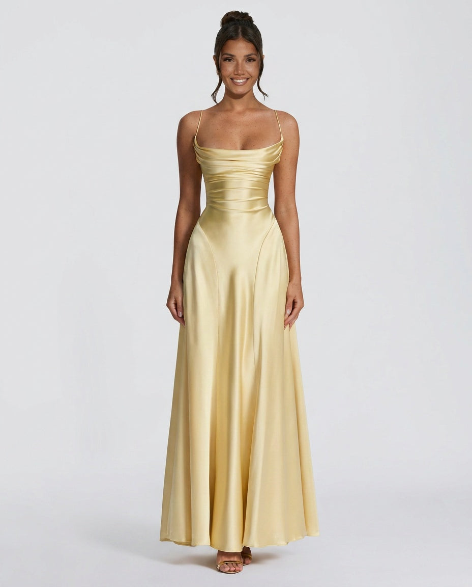 EVIE | Ruched Spaghetti Strap Bodycon Maxi Dress